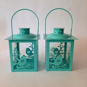 Metal Turquoise Bird Lanterns